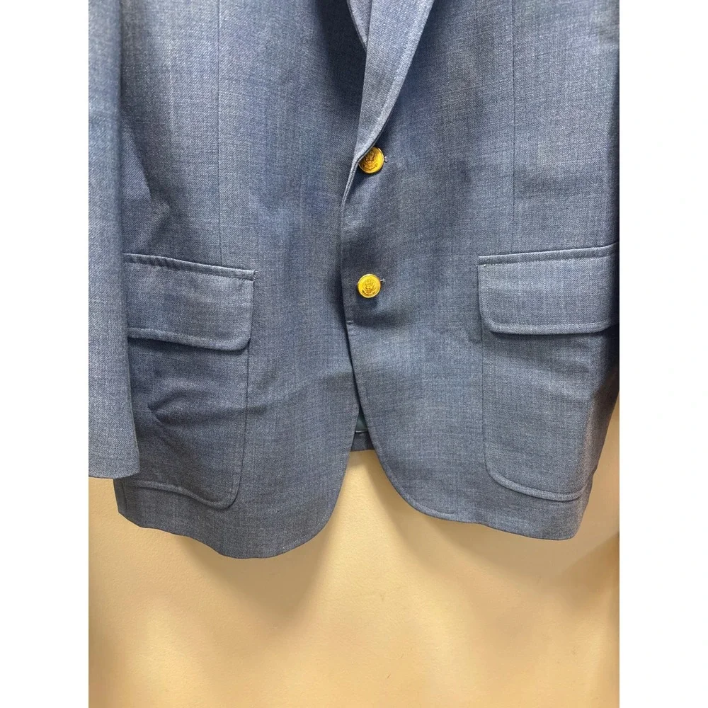 Stanley Blacker Blazer Men 38.5L Light Blue Gold Crest Button Preppy Sport Coat